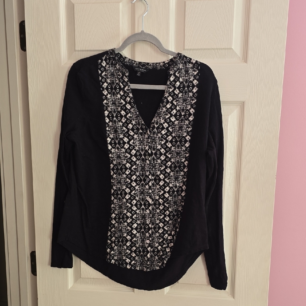 Lucky Brand Black and White Geometric Blouse